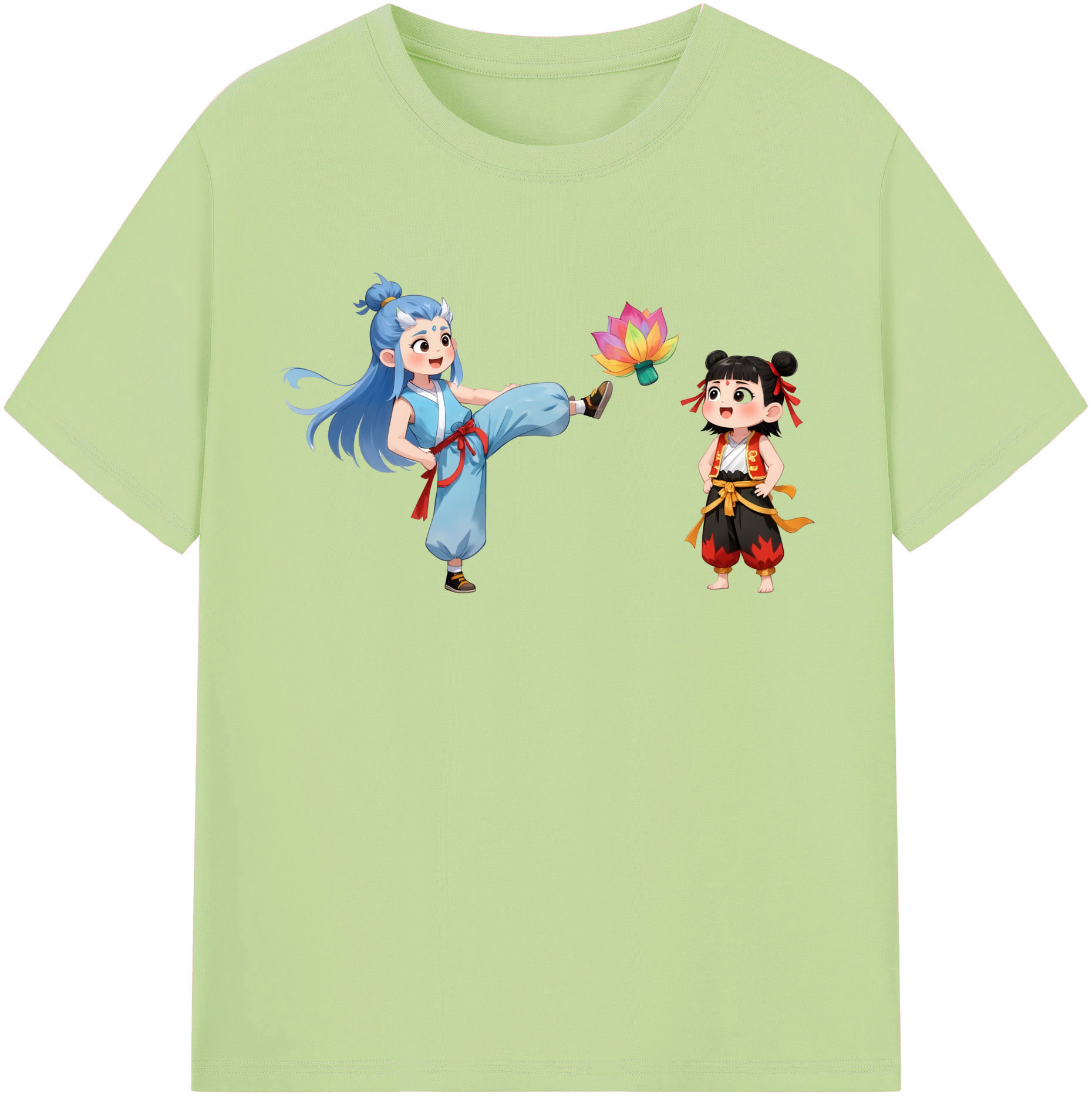（画像用） Ne Zha 2 ナタ 魔童の大暴れ 綿100％半袖Tシャツ（フロントプリント）